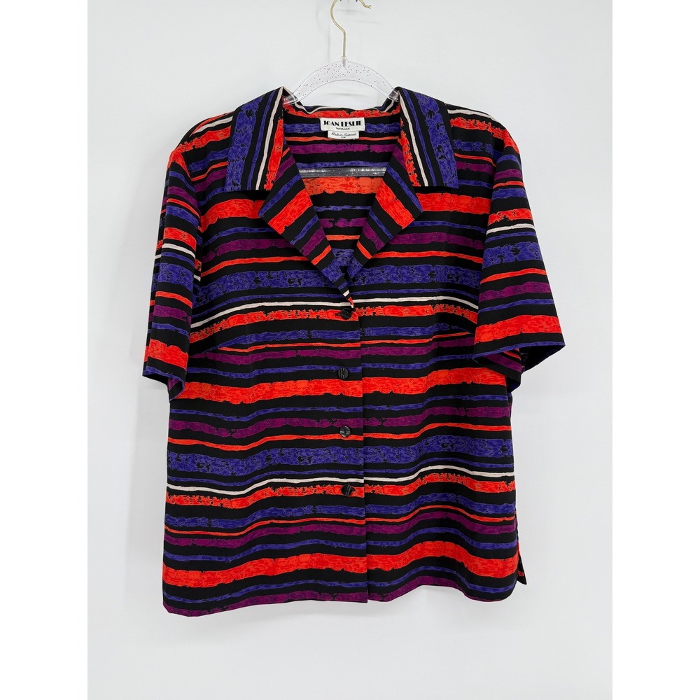 Joan Leslie Woman Red Purple Striped Short Sleeve Button Down Blouse Plus Sz 16W